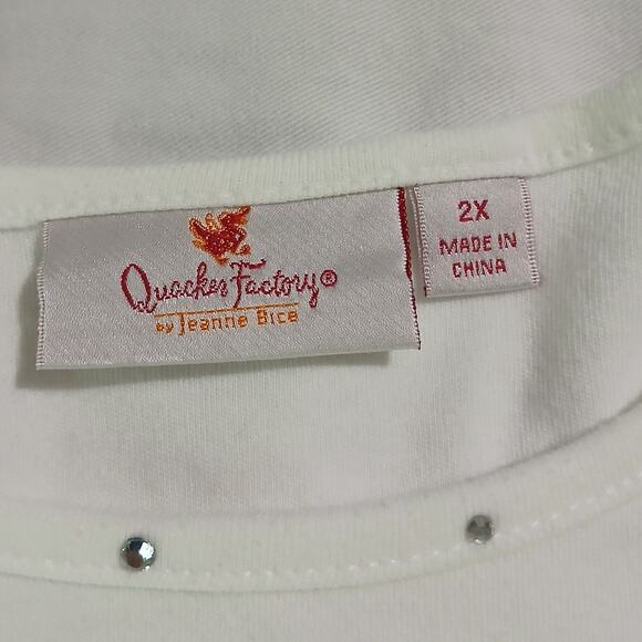 Quacker Factory 2X White 3/4 slv T-Shirt & Blue Full-Zip Bedazzled Vest 2 items! - Picture 2 of 15